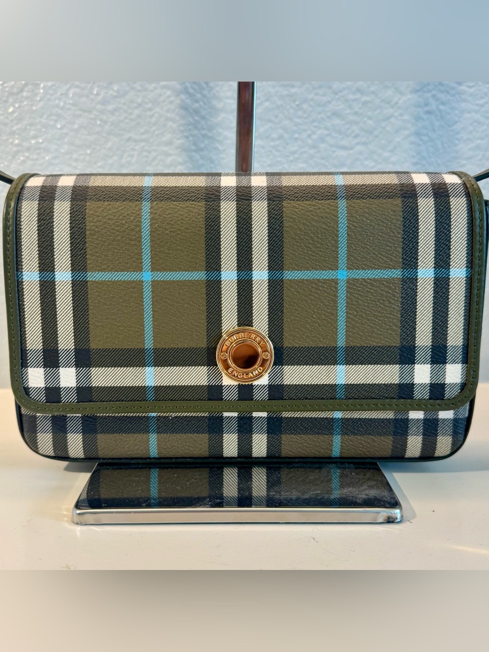 Burberry Hampshire Check Pattern Shoulder Bag - Olive Green